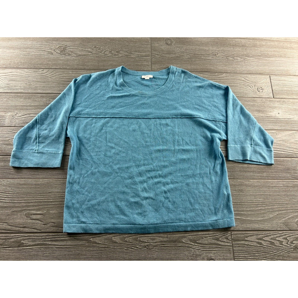 J. Jill Linen Blend Womens Small Baby Blue 3/4 Sleeve Beachy Light Blouse